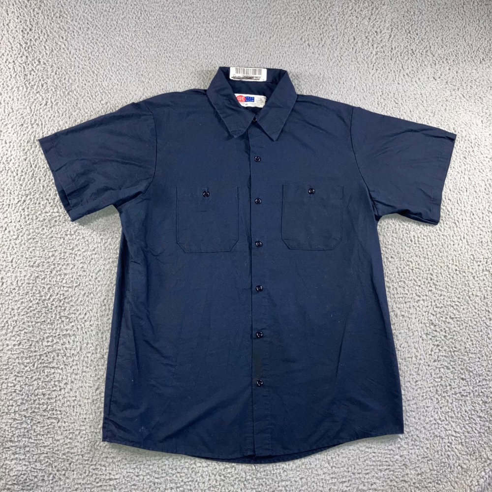 G&K Team Wear Work Shirt Men L Navy Blue Short Sleeve Button Front Utility